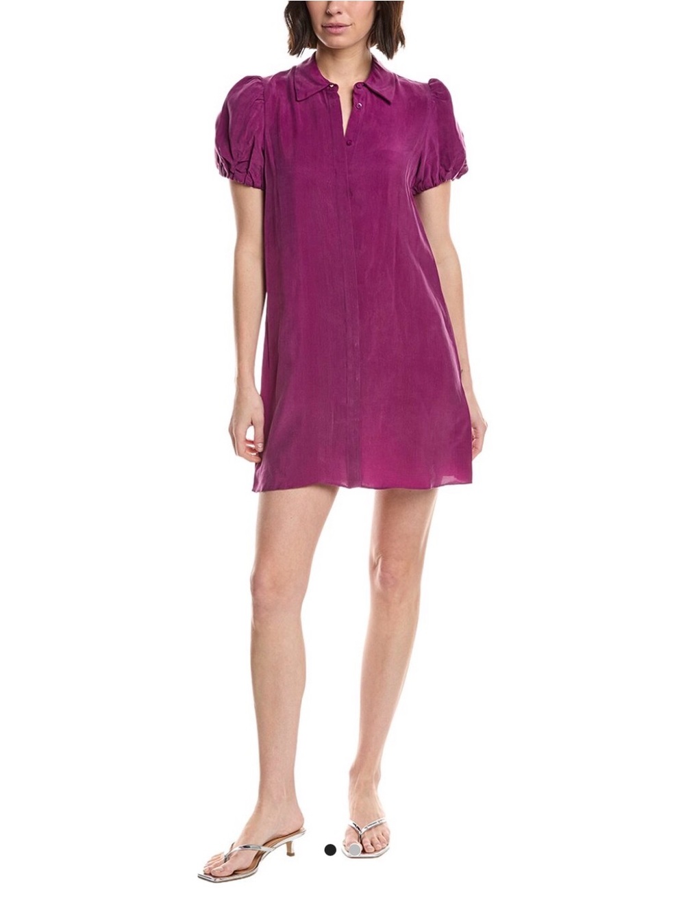 Alice + Olivia Jem Puff-Sleeve Shirt Dress Boysenberry Purple Cupro - Picture 3 of 14